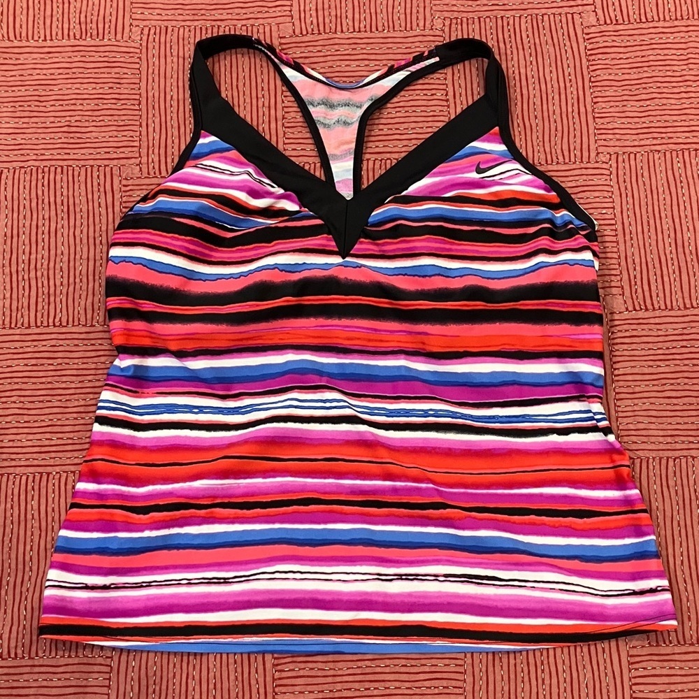 Nike women’s size 14 swim or exercise top built in bra - striped